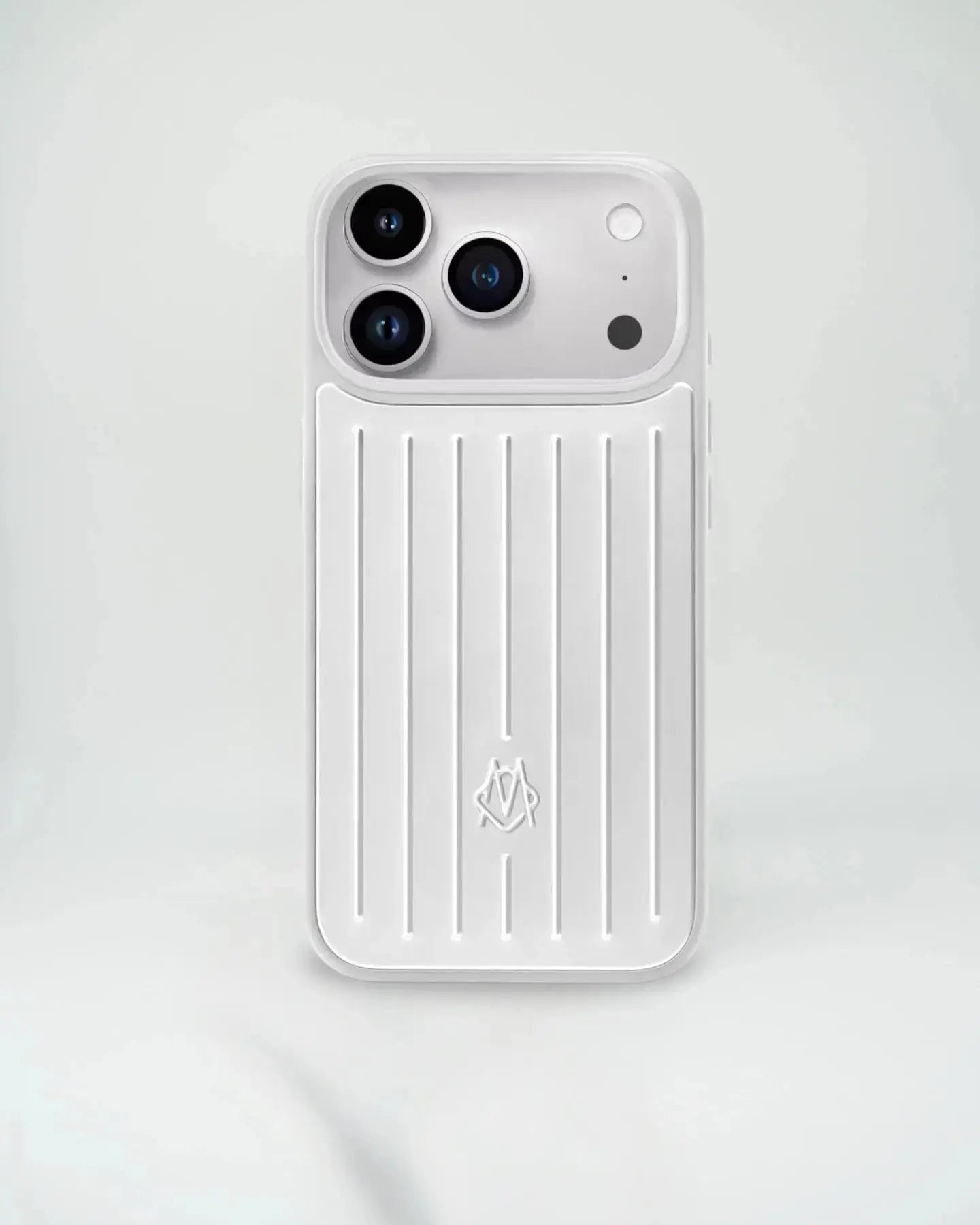Silver RIMOWA iPhone 17 Pro Max Case | NUVALOVA Silver RIMOWA iPhone 17 Pro Max Case | NUVALOVA