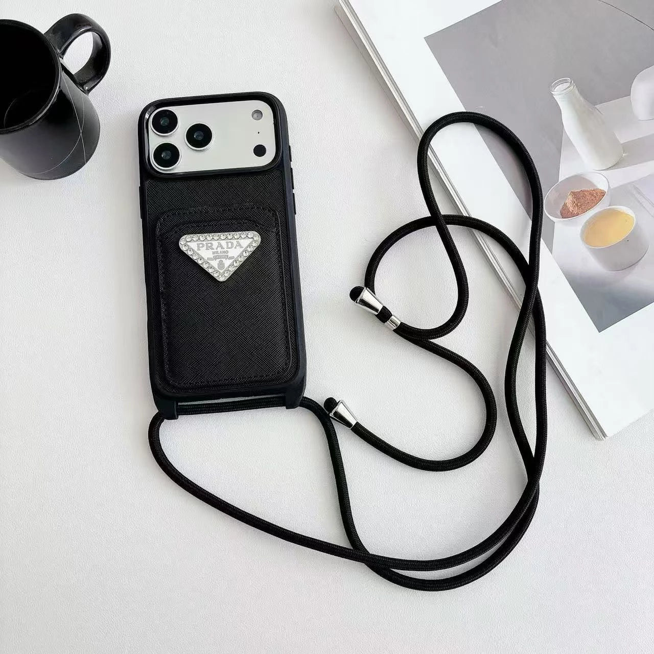 Prada iPhone 18 Pro Max Case with Strap & Card Holder | NUVALOVA