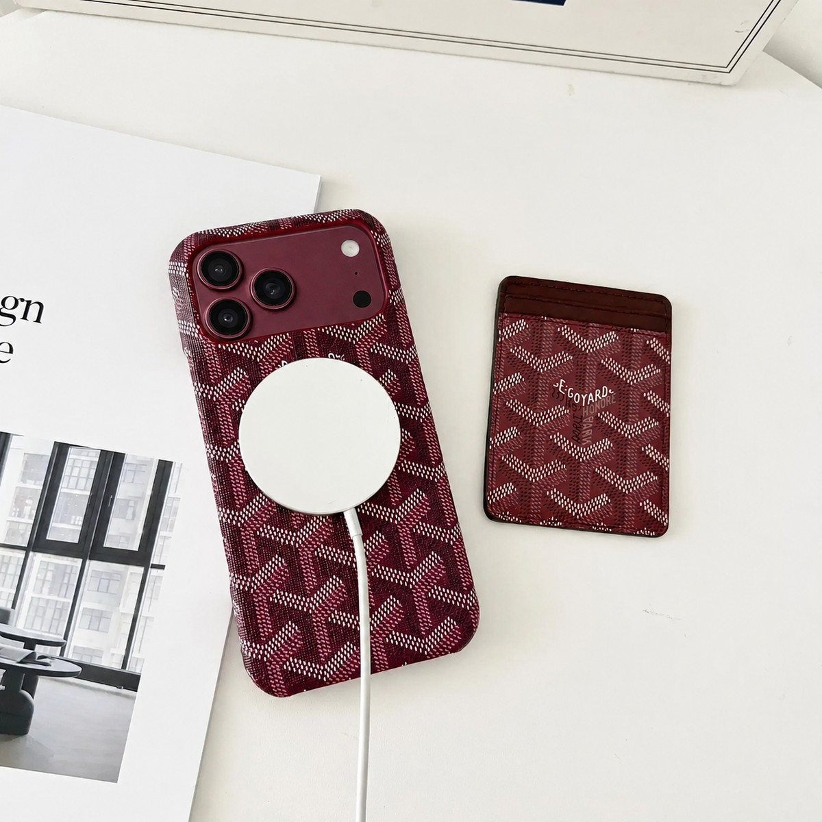 Luxury iPhone 18 Pro case with burgundy designer phone cover