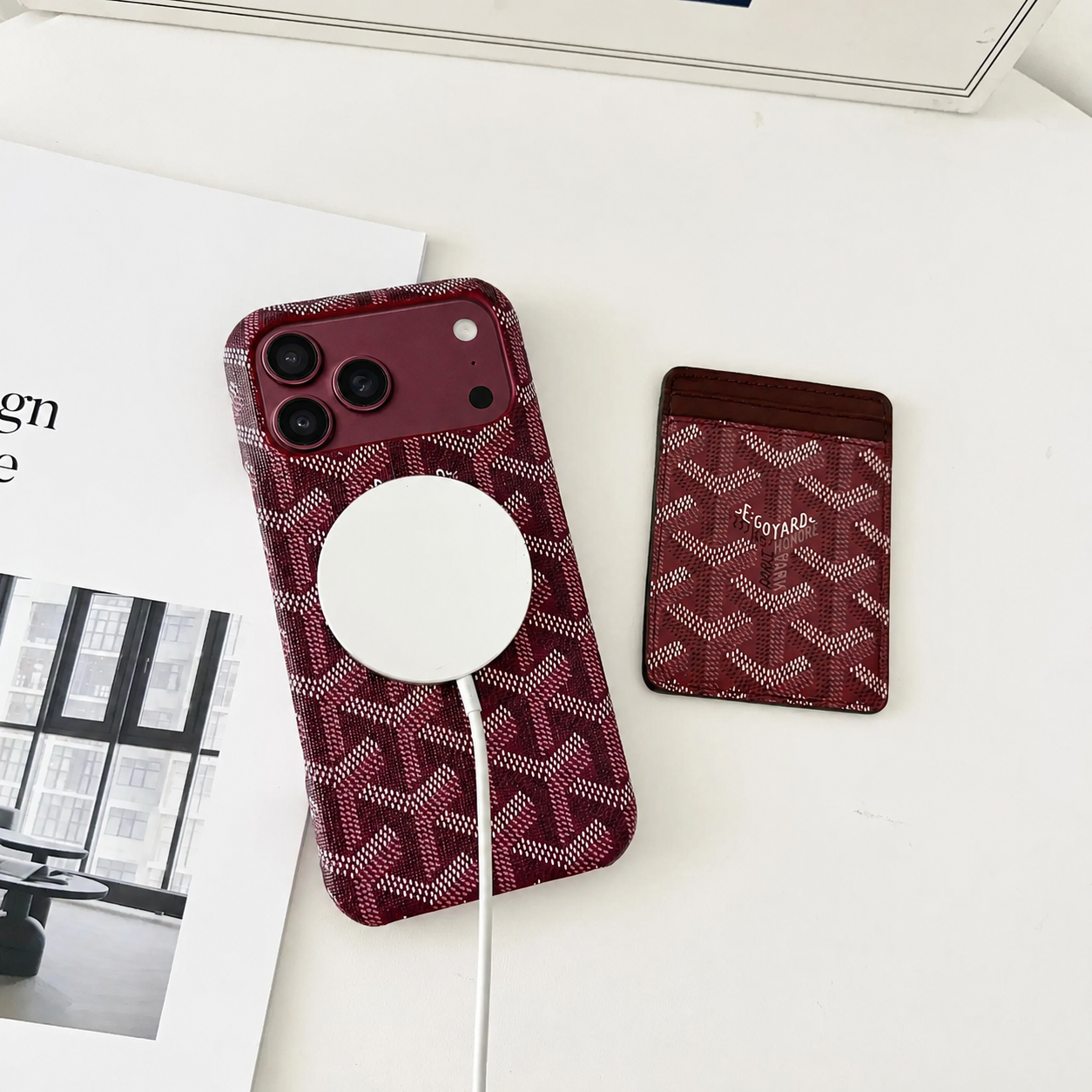 Luxury iPhone 18 Pro Max case with burgundy designer phone cover