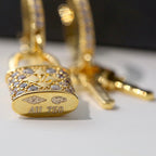 Sparkling Full Zircon Lock Key Earrings