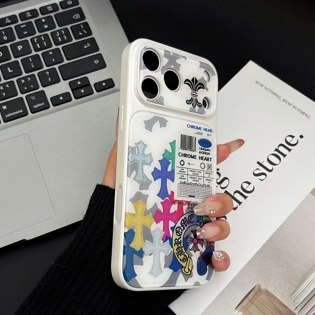 Chrome Hearts cross print case for iPhone 17 Pro Max – wrist strap