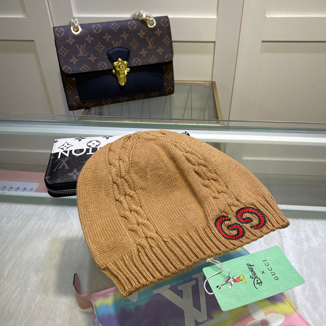 Gucci GG Embroidered Cable Knit Wool Beanie | Luxury Designer Winter Hat