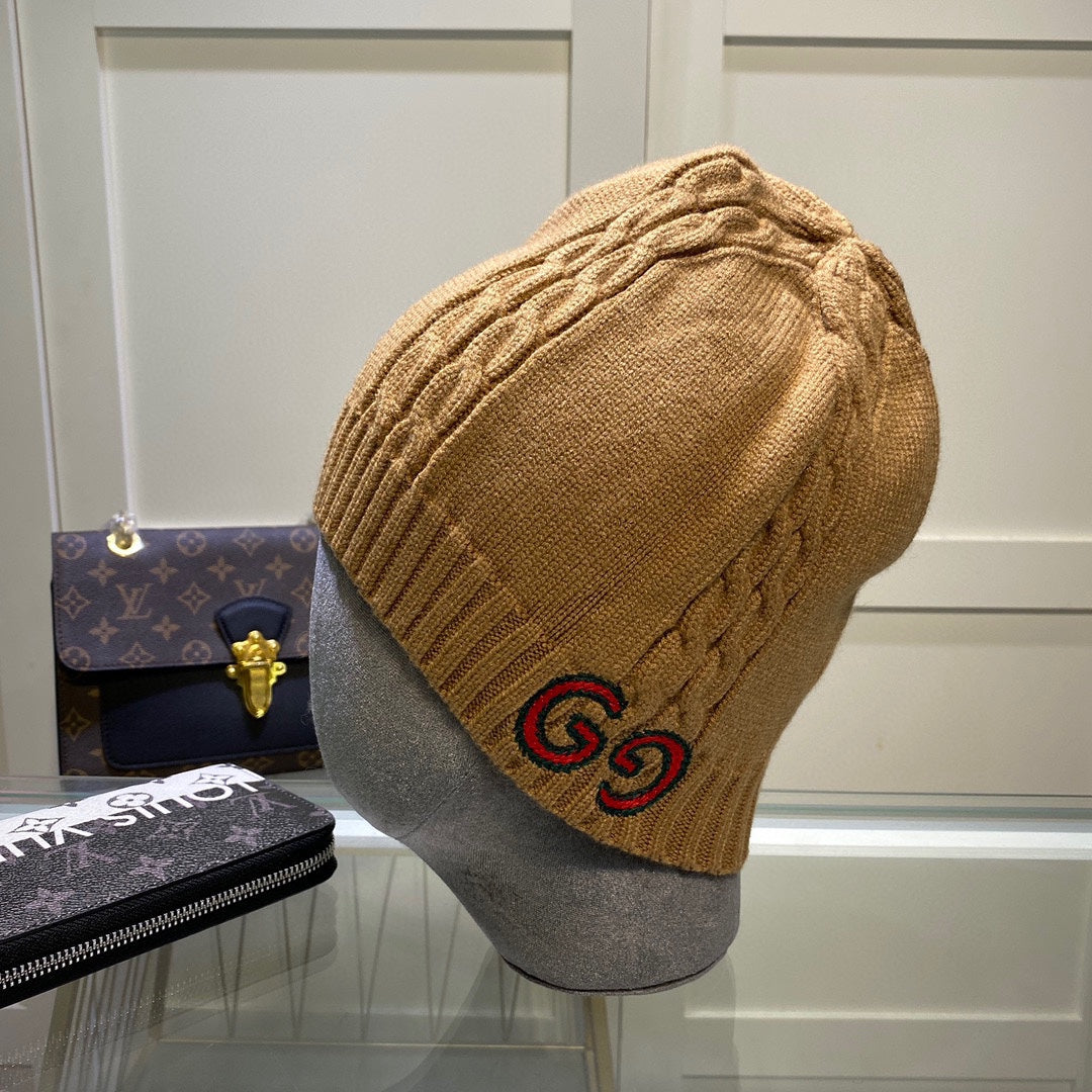 Gucci GG Embroidered Cable Knit Wool Beanie | Luxury Designer Winter Hat
