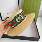 Double G Color Embroidered Diamond Straw Hat
