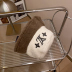 Lamb Wool Colorblock Embroidered Bucket Ha