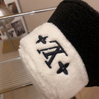 Lamb Wool Colorblock Embroidered Bucket Ha