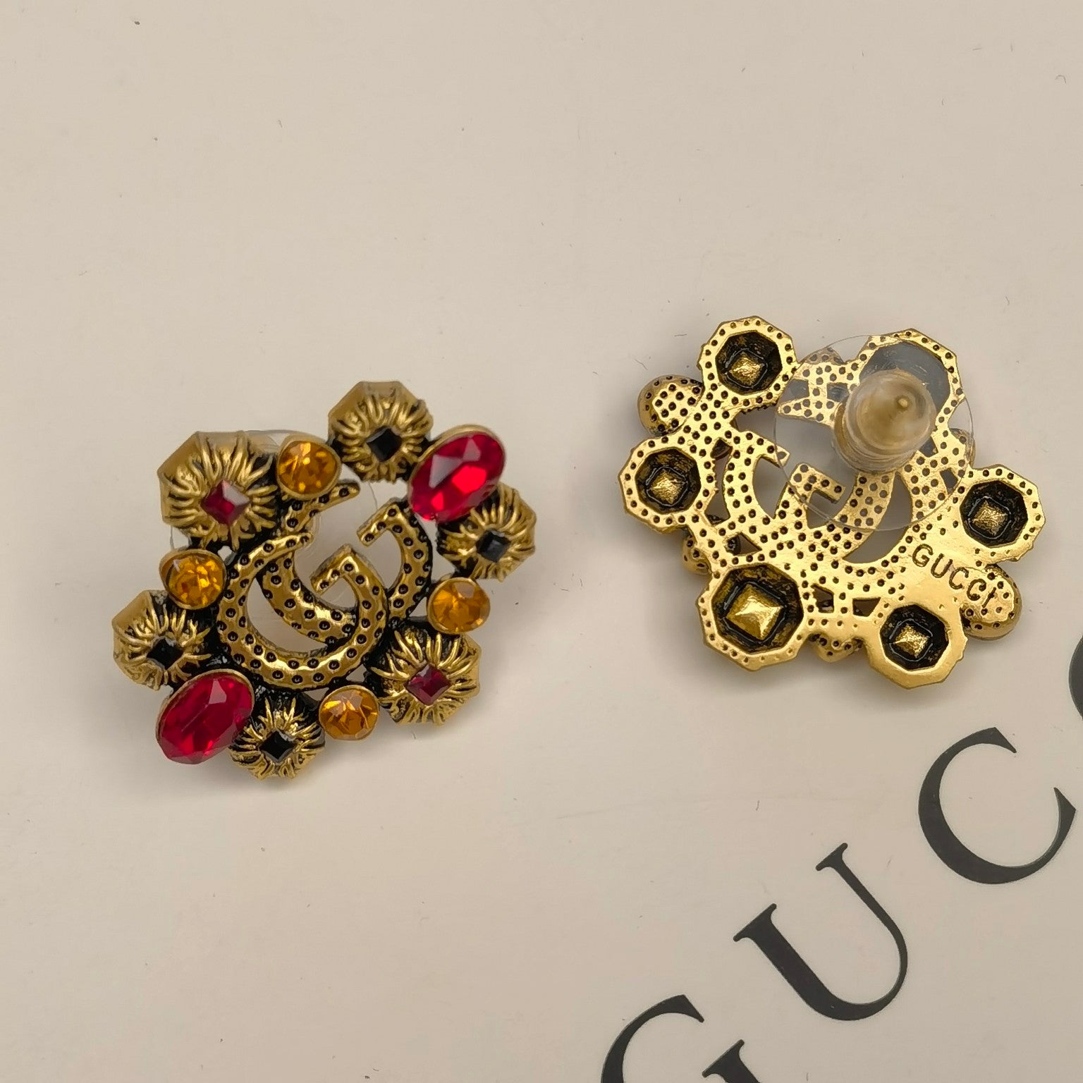 Vintage Colored Gemstones Letter Stud Earrings