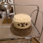 Lamb Wool Colorblock Embroidered Bucket Ha