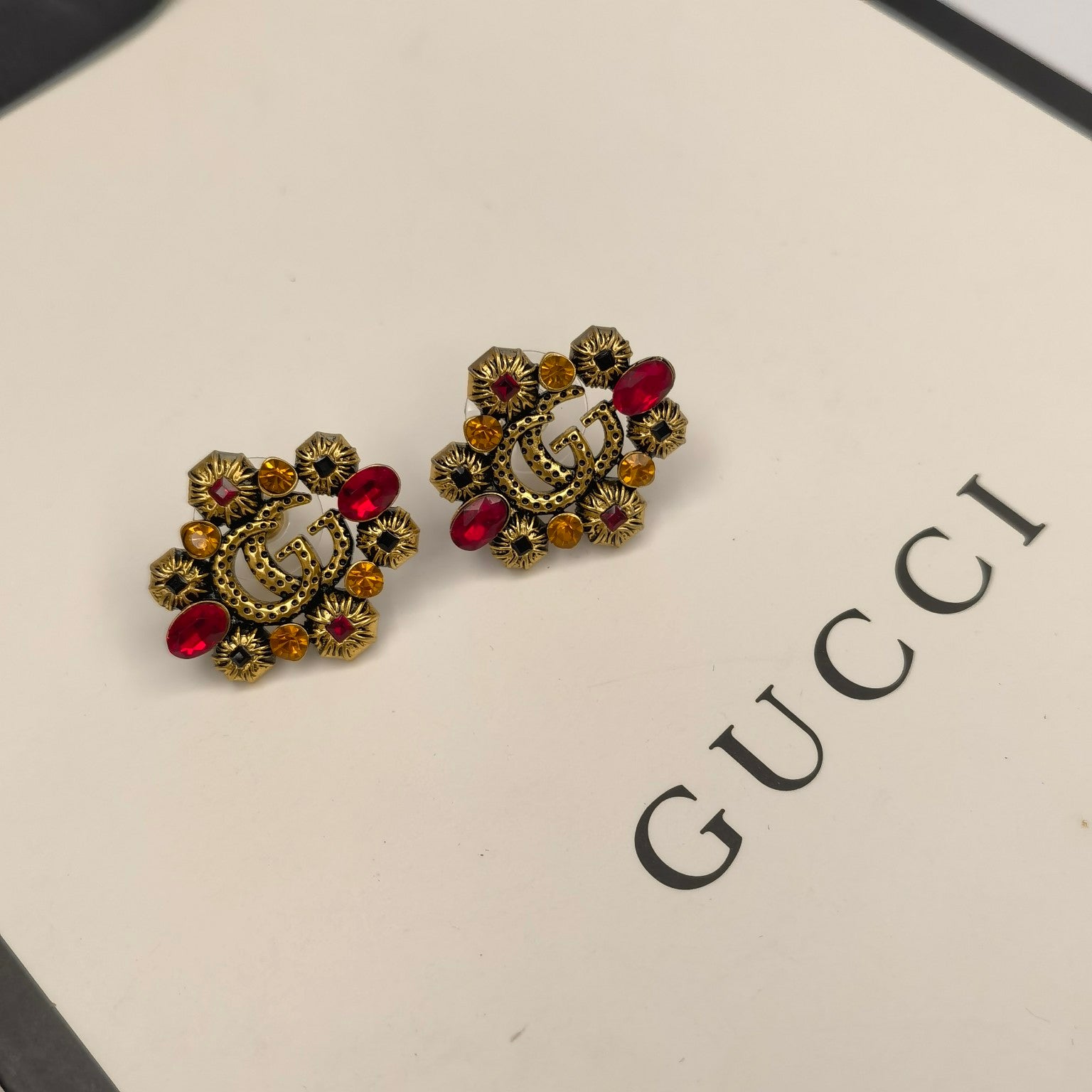 Vintage Colored Gemstones Letter Stud Earrings