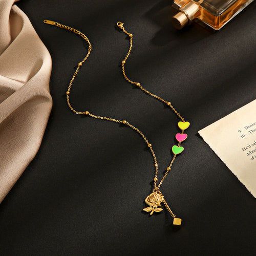 Colored  Heart Rose Pendant Necklace