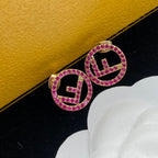 Pink Diamond F Letter Earrings