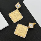 Crystal Diamond Rhombus Drop Earrings