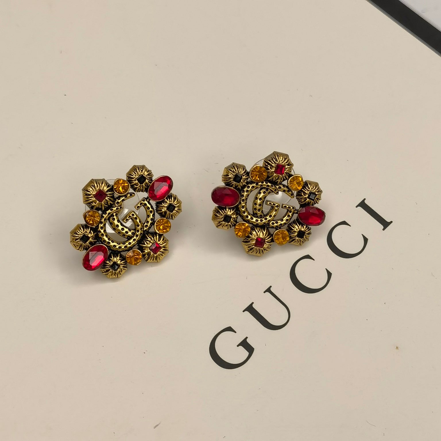 Vintage Colored Gemstones Letter Stud Earrings