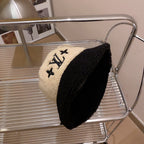 Lamb Wool Colorblock Embroidered Bucket Ha