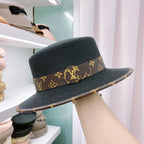 Fashion Monogram Belt Flat Straw Hat