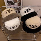 Lamb Wool Colorblock Embroidered Bucket Ha