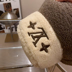 Lamb Wool Colorblock Embroidered Bucket Ha