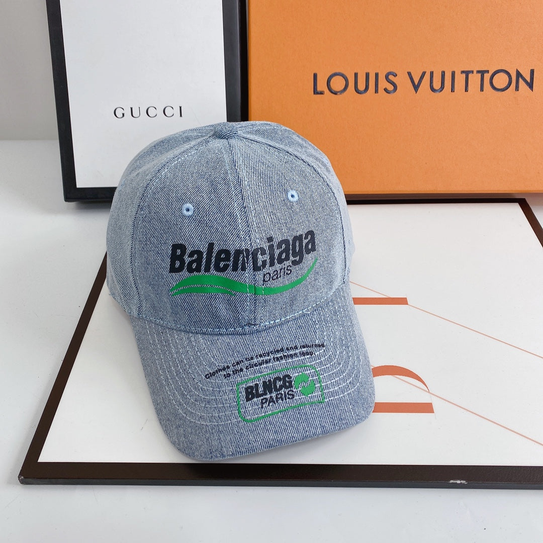 Balenciaga Paris denim baseball cap vintage blue front view
