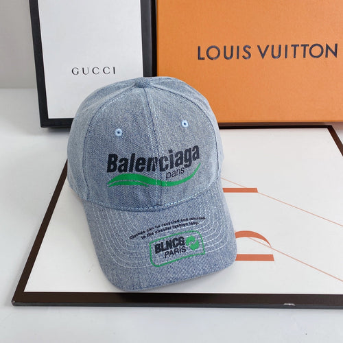 Balenciaga Paris denim baseball cap vintage blue front view