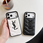 Black YSL luxury leather phone cover close-up