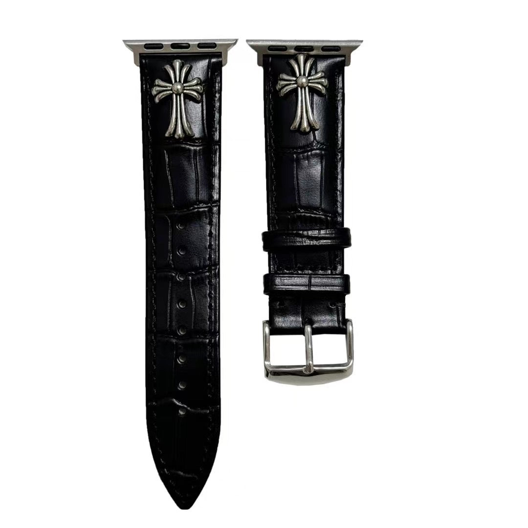 Black leather Chrome Hearts Apple Watch strap