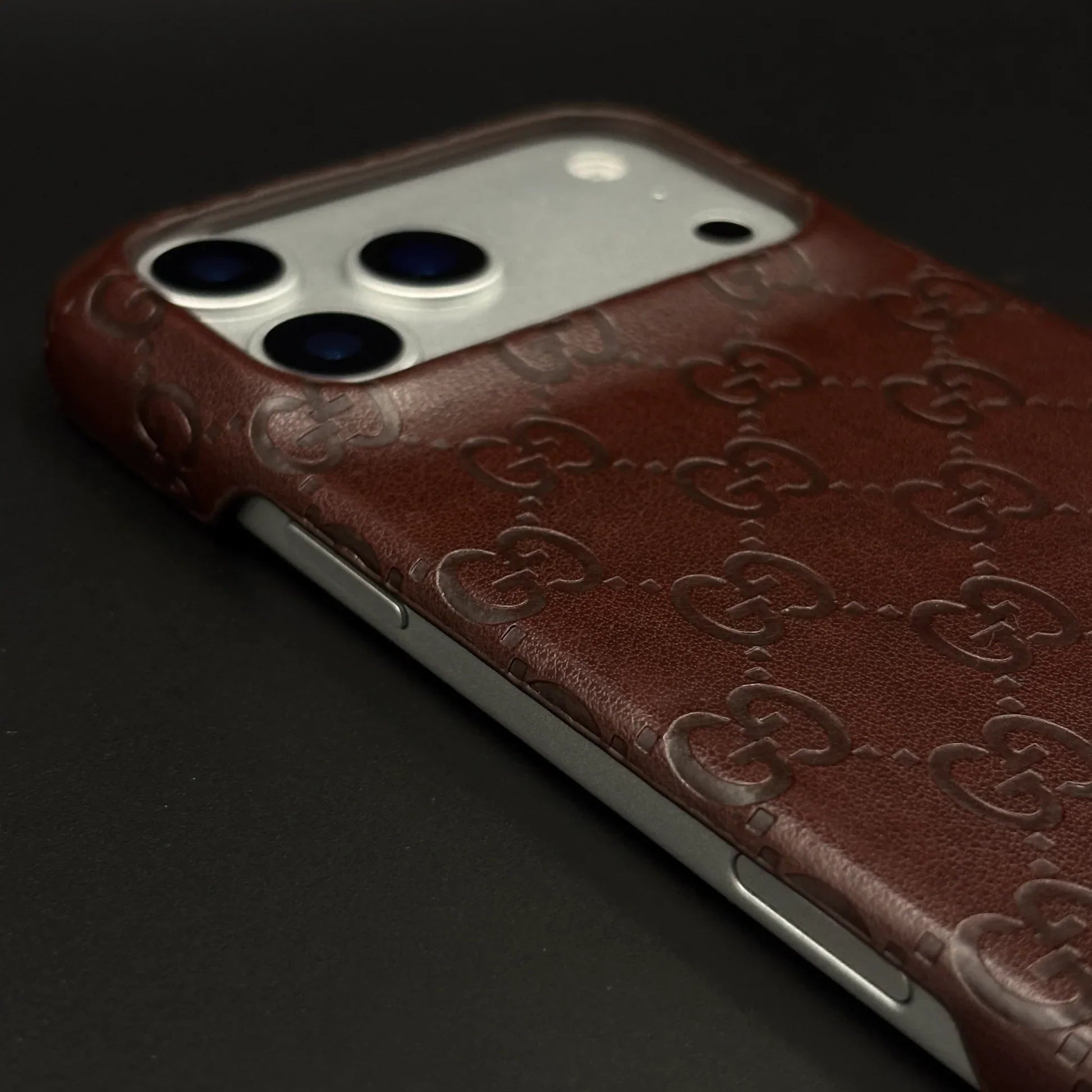 Luxury Gucci iPhone 17 Pro Max Case | GG Monogram Leather White Brown