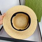 Double G Color Embroidered Diamond Straw Hat