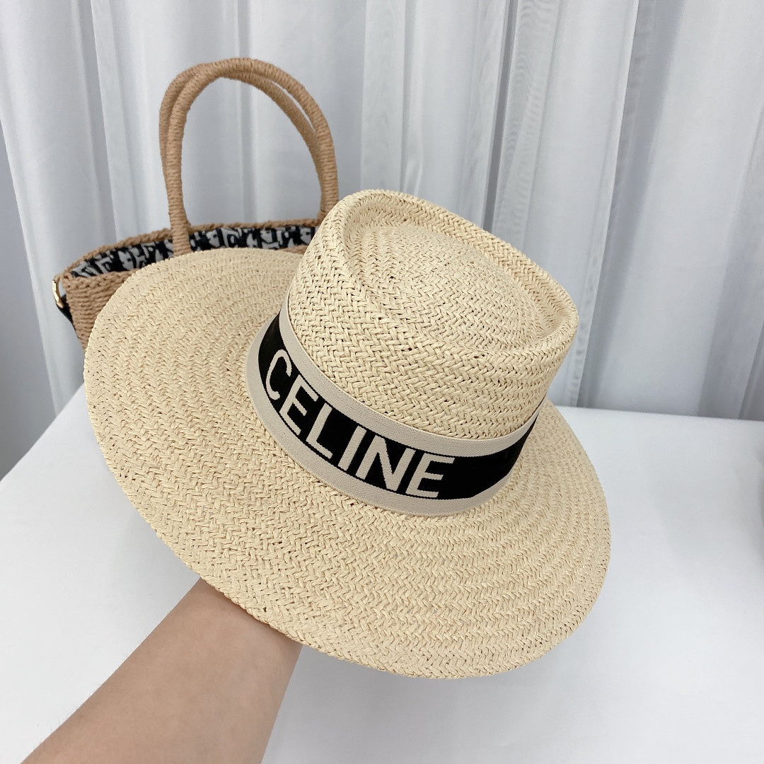 CELINE designer wide brim raffia hat