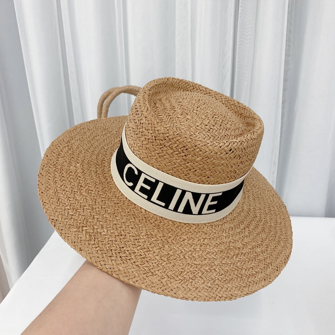 CELINE raffia straw sun hat front view