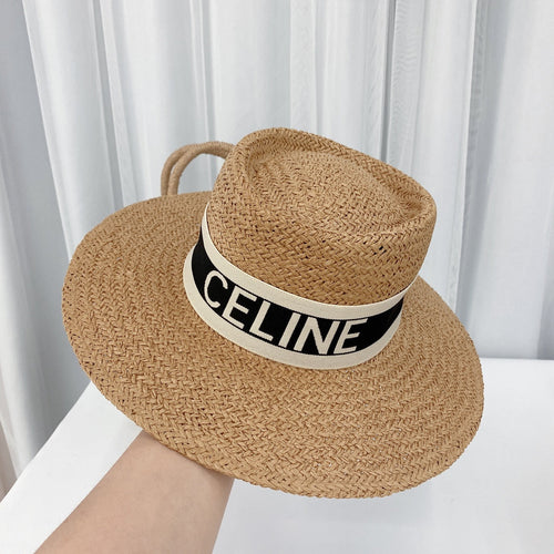 CELINE raffia straw sun hat front view