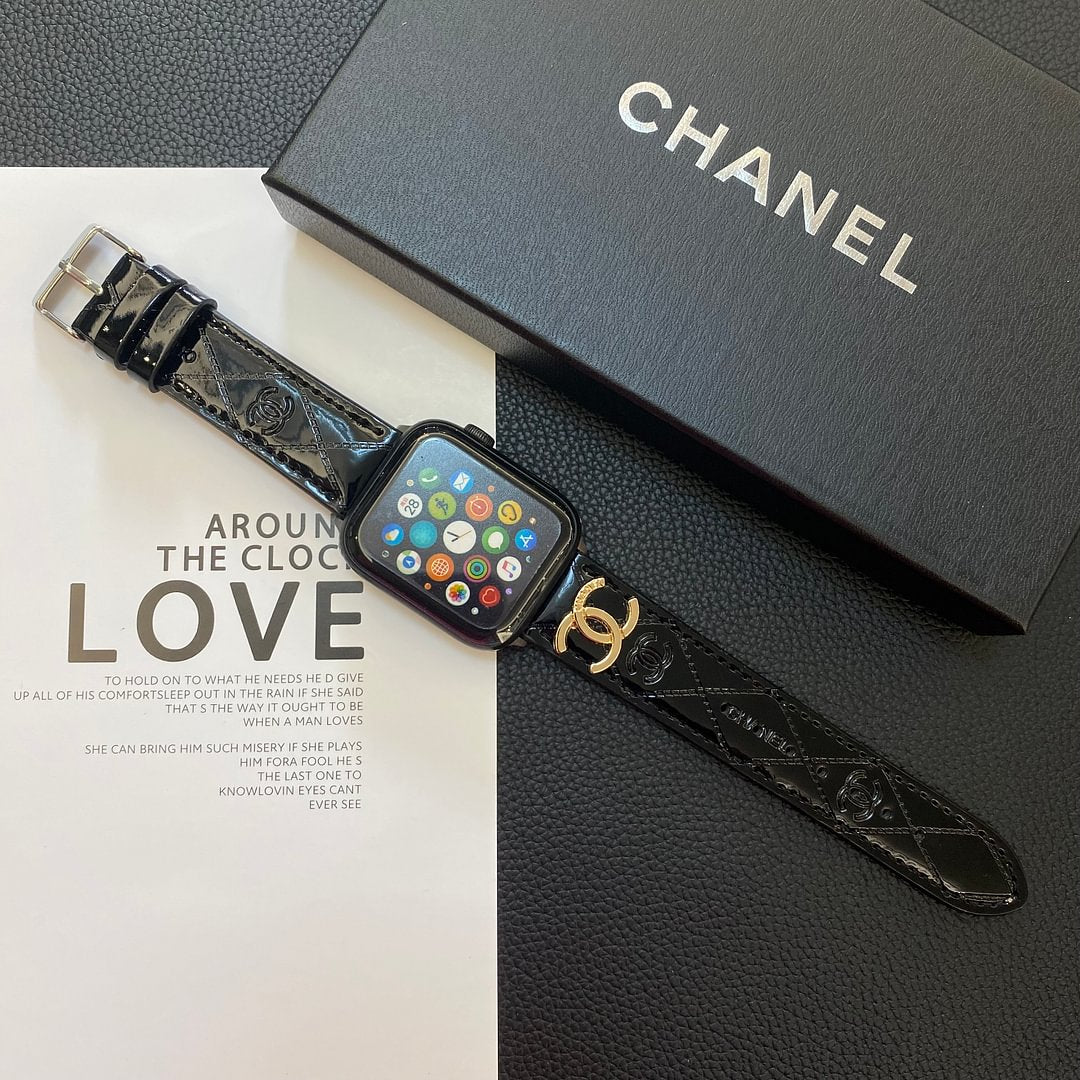 Chanel Apple Watch Band Black Leather