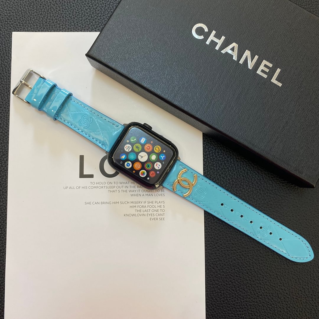 Chanel Apple Watch Band Blue Leather