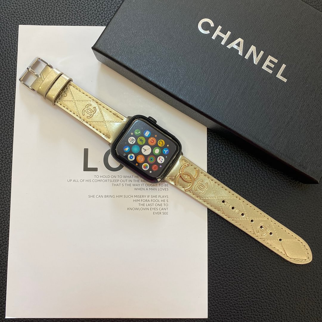 Chanel Apple Watch Band Gold Leather