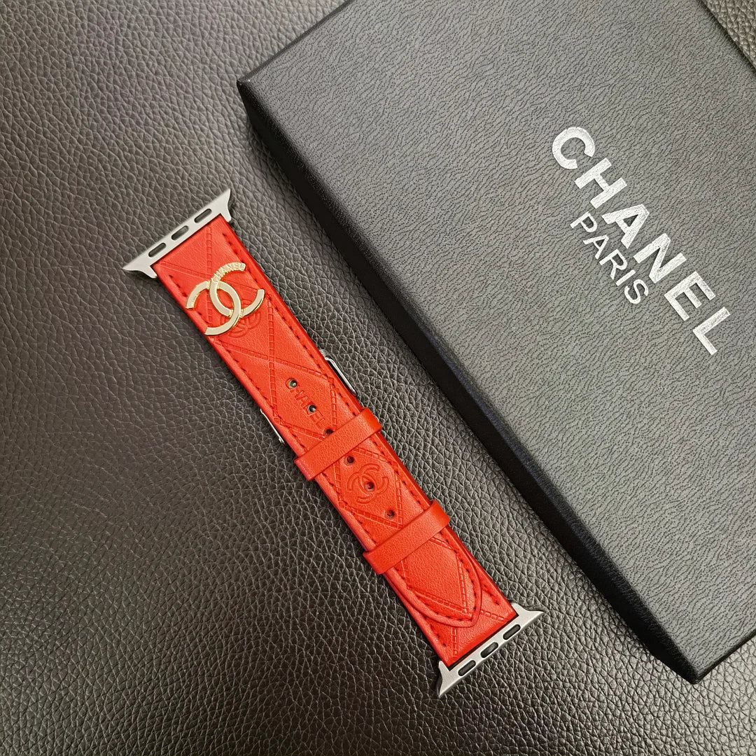 Chanel Apple Watch Band Orange Leather