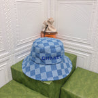 Chanel quilted bucket hat powder blue front view