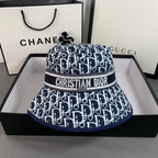 Christian Dior embroidered webbing bucket hat blue and white