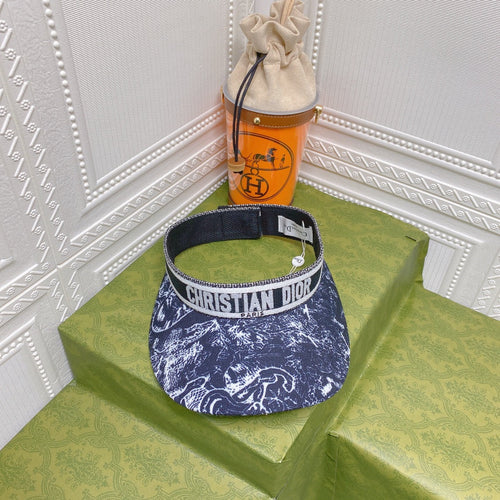 Christian Dior ribbon straw visor hat navy