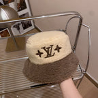 Lamb Wool Colorblock Embroidered Bucket Ha