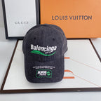 Designer Balenciaga washed denim cap angled view