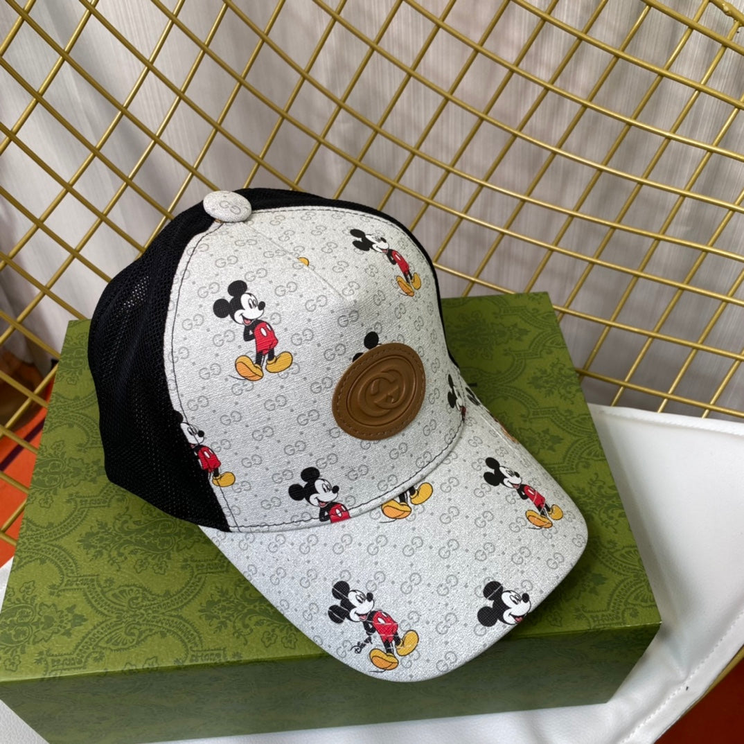 Designer Gucci Disney leather patchwork cap side view