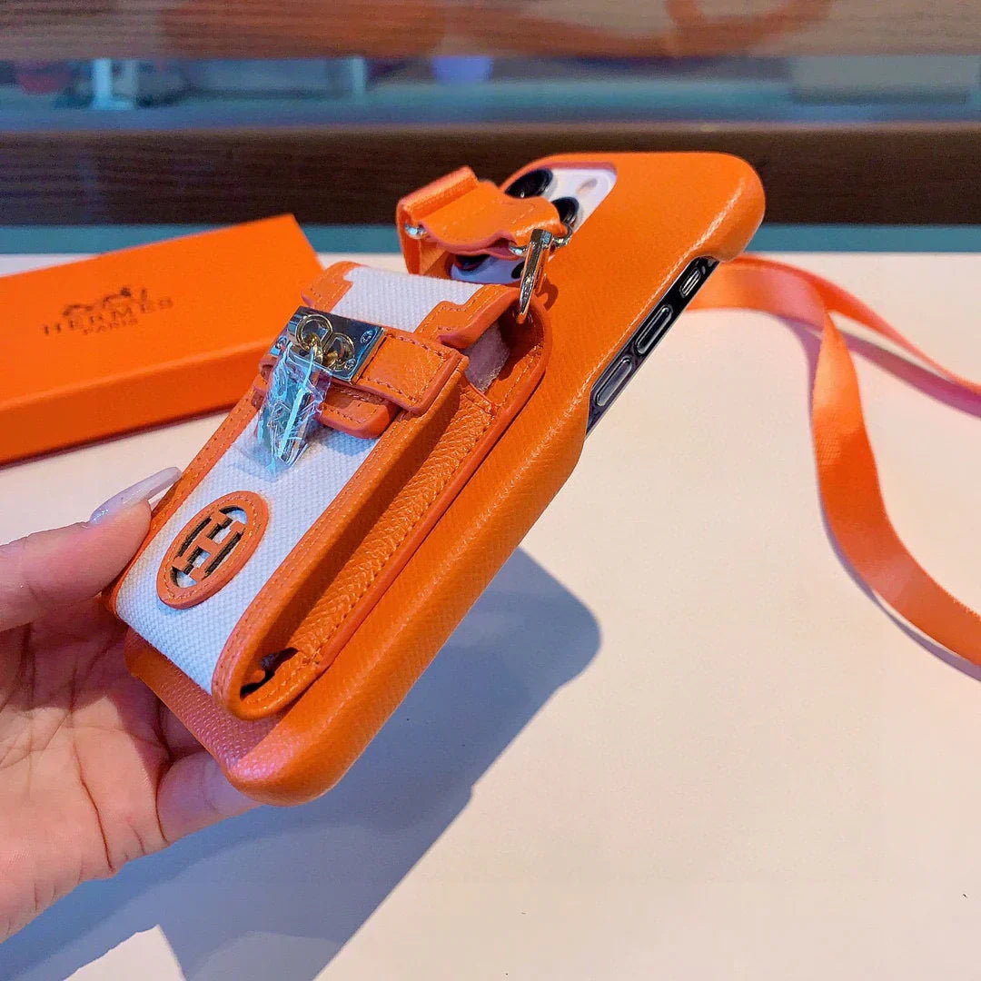 Designer Hermès phone case in orange for iPhone 17 Pro Max