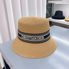 Dior Oblique straw bucket hat natural khaki front view