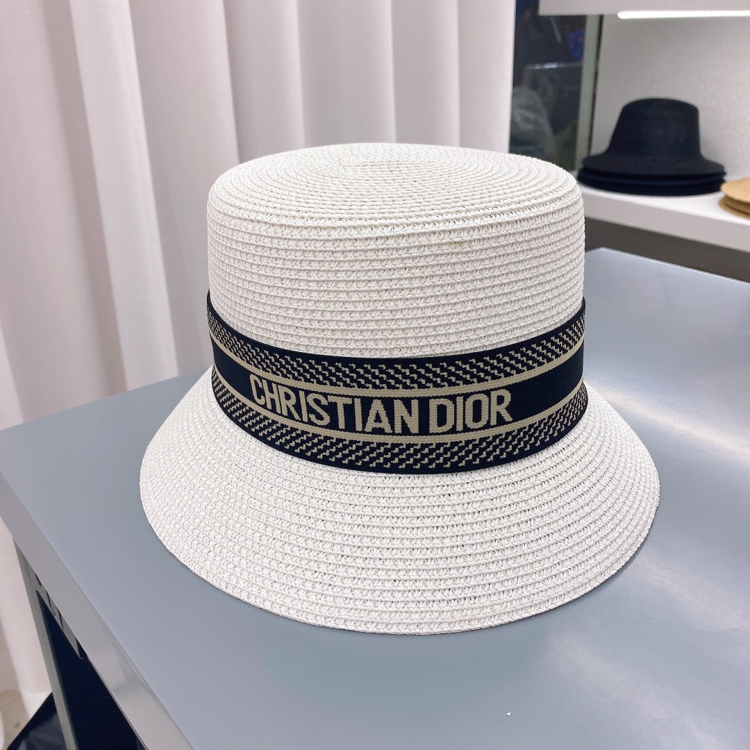 Dior designer straw bucket hat ivory white