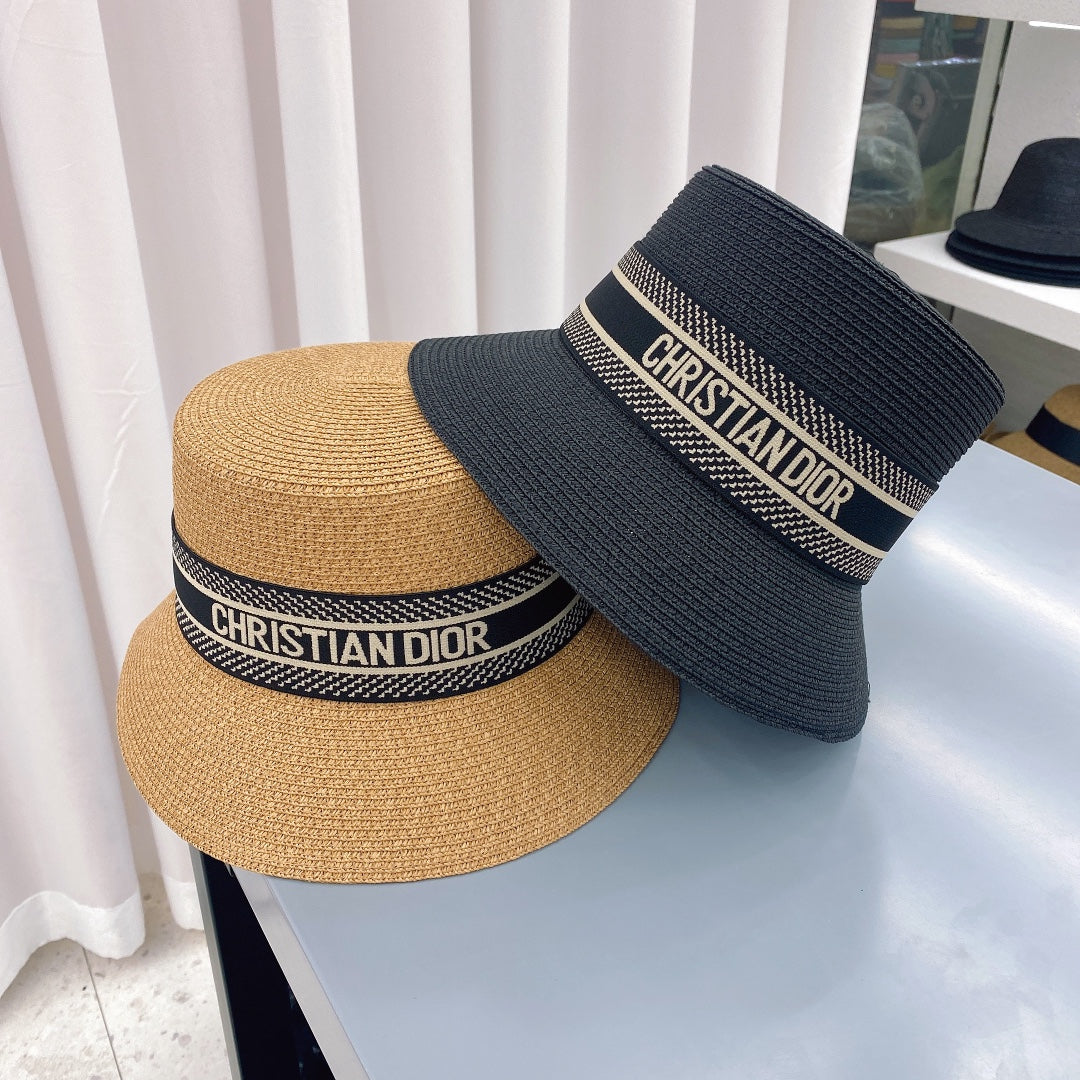 Dior luxury straw bucket hat side profile