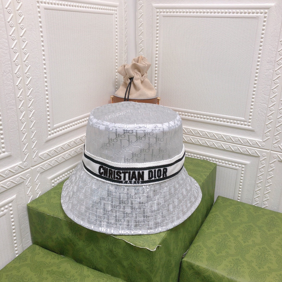 Dior organza bucket hat ivory white front view