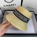 Dior pearl web straw bucket hat front view