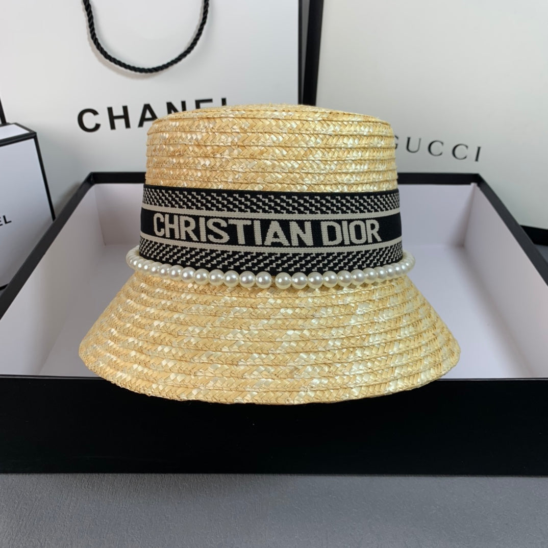 Dior summer straw hat side view