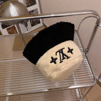 Lamb Wool Colorblock Embroidered Bucket Ha