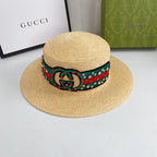 Double G Color Embroidered Diamond Straw Hat